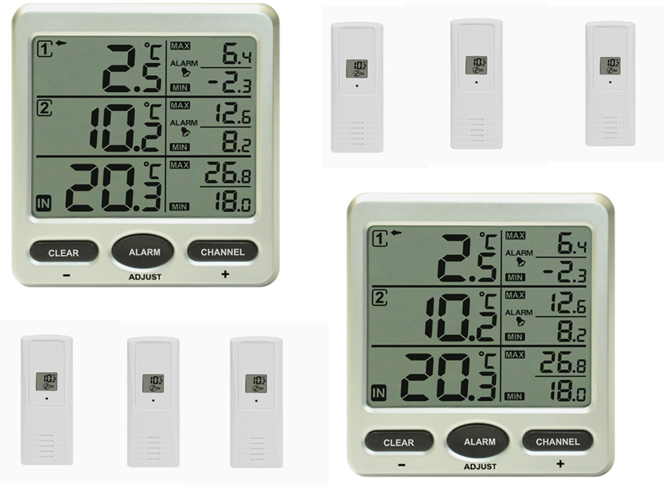 6 Funksensoren 2 LCD Displays Funk Thermometer FT0075 TWIN