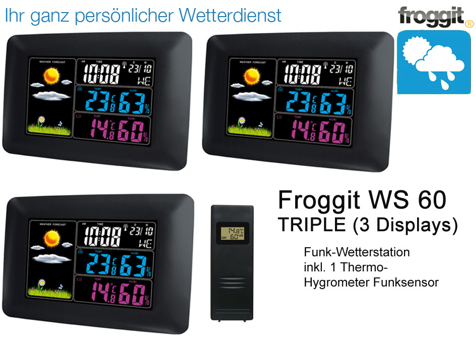 Funkuhr Wecker Wettervorhersage Funk Farb Wetterstation WS60 Funksensor